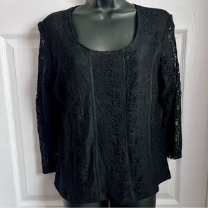 Vintage Escalade Blouse lace mesh black Large Women round neck goth grunge